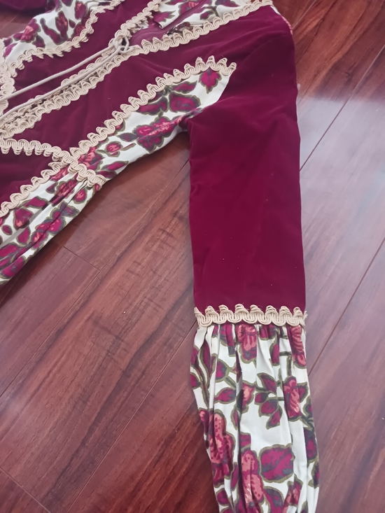 Gunne Sax by Jessica Burgundy Velvet Floral Trim Dress - Picture 8 of 11